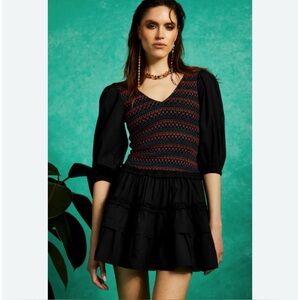NWT Love The Label Audrey Black Cotton Poplin Smocked Bodice Mini Dress
